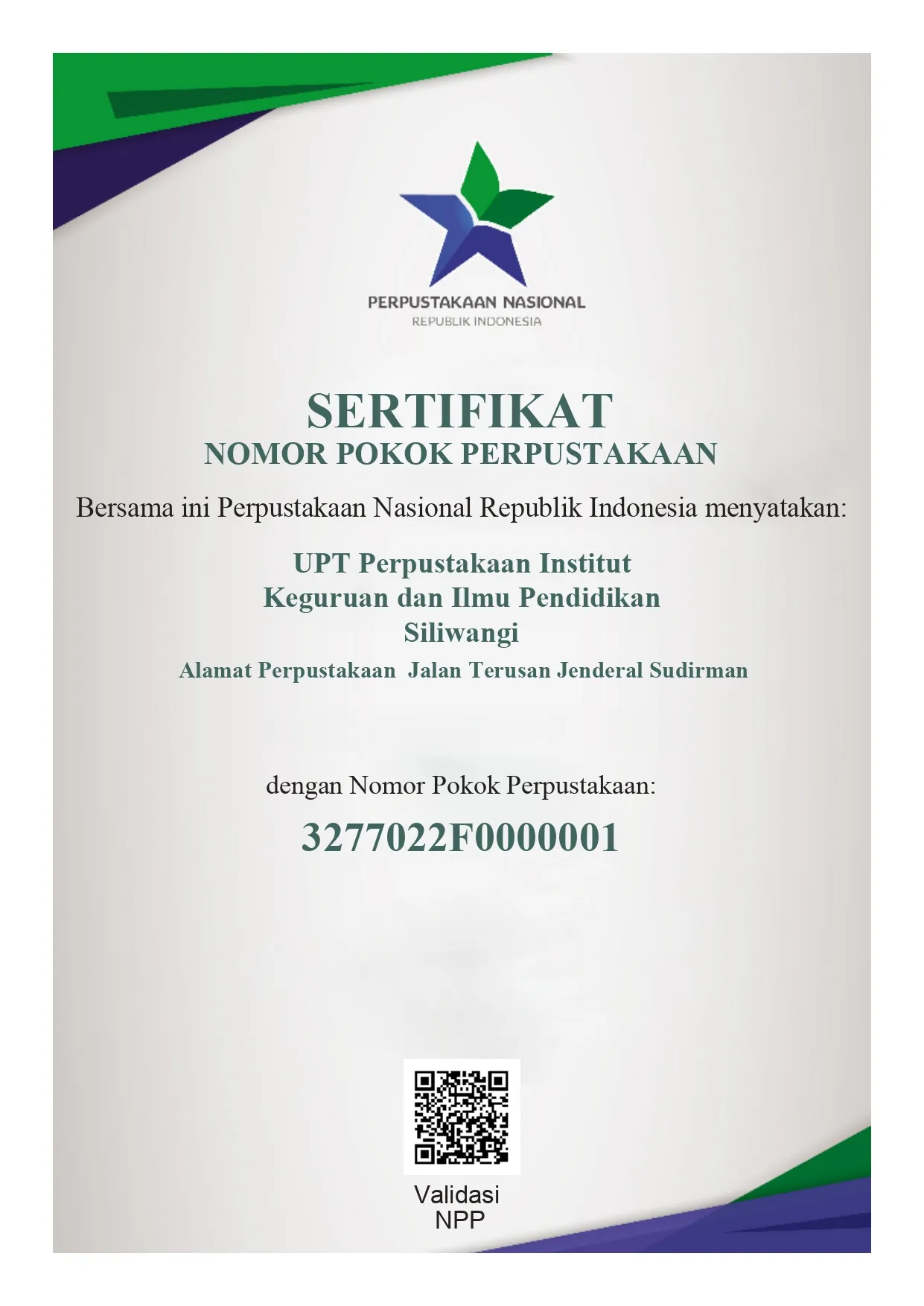 Nomor Pokok Perpustakaan (NPP)